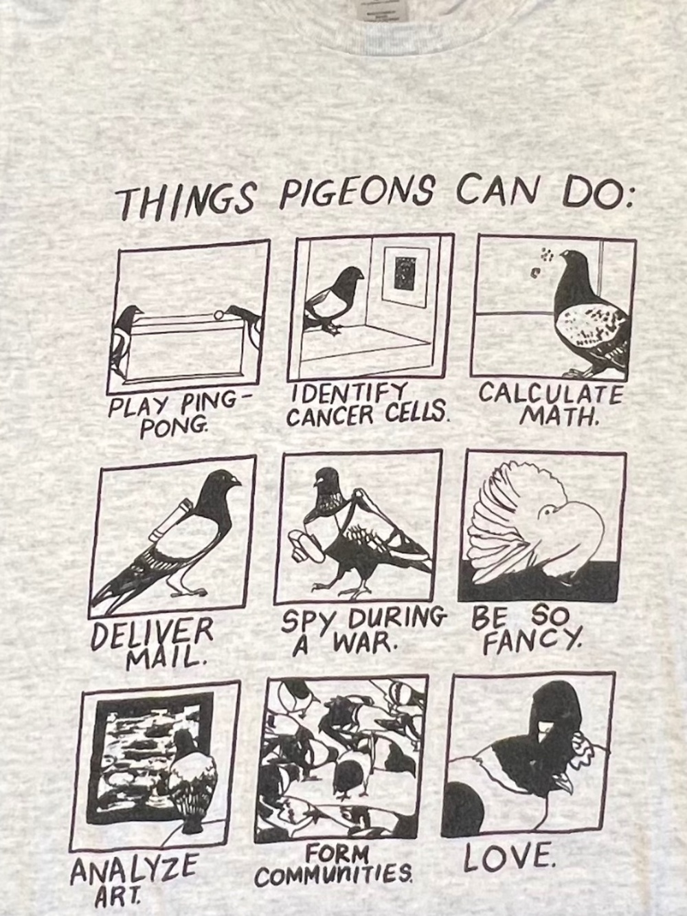 Sophie Lucido Johnson "Things Pigeons Can Do" Graphic T-Shirt - Small